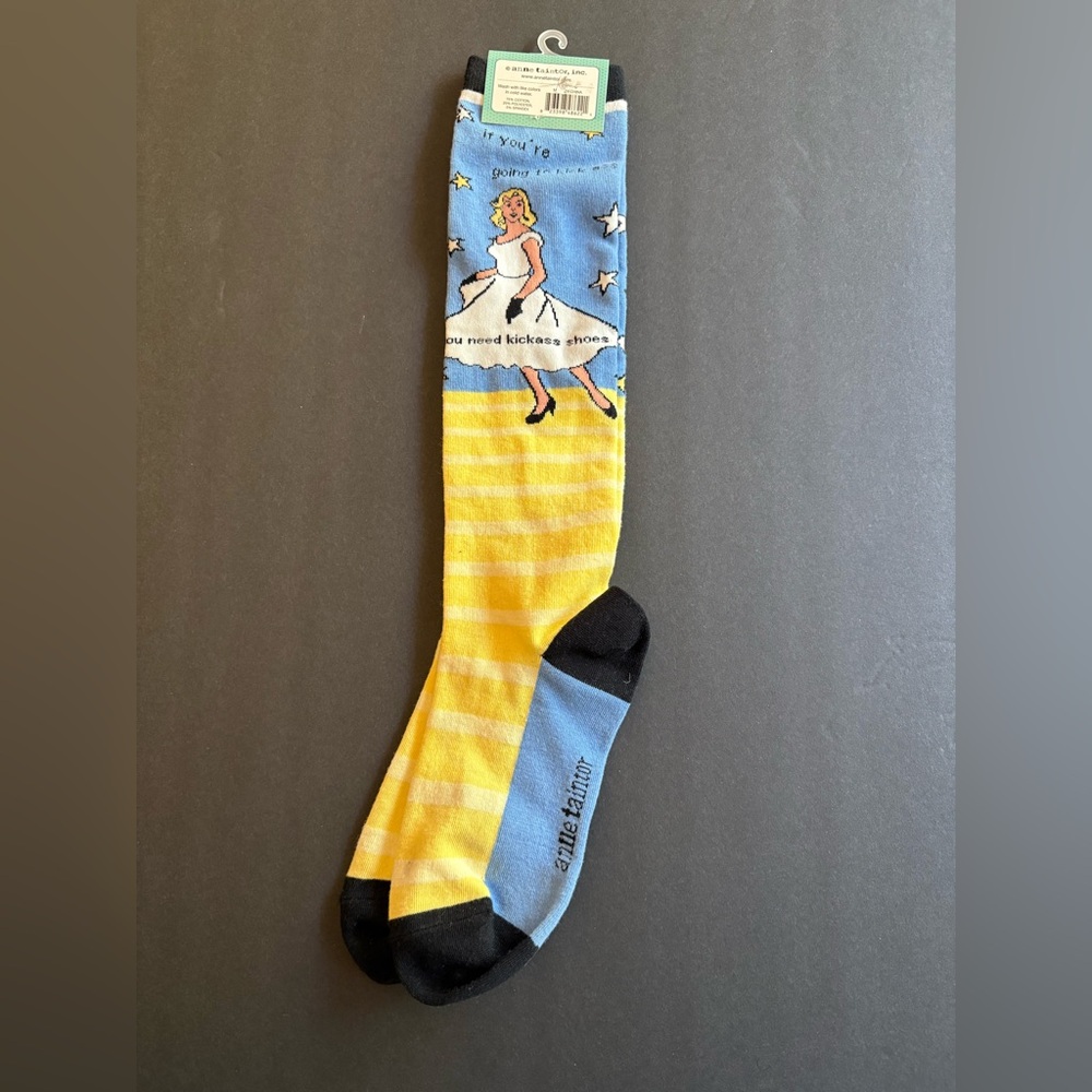 Anne Taintor Yellow and Blue Novelty Socks
